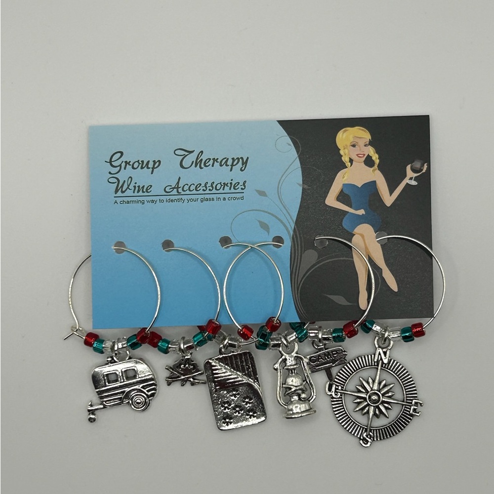 NEW Wine Glass Silver Charms - Camping theme